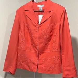 Women's Orange Embroidered Blazer